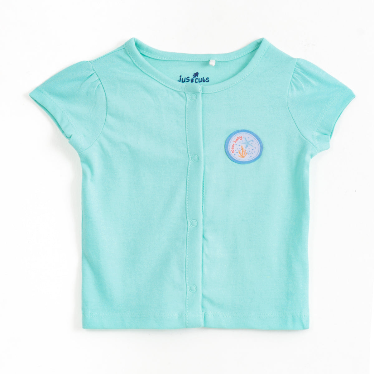 JusCubs Baby Unisex Pack of 2 Short Sleeve Front Open Cotton Vests – Aqua & Shell Print