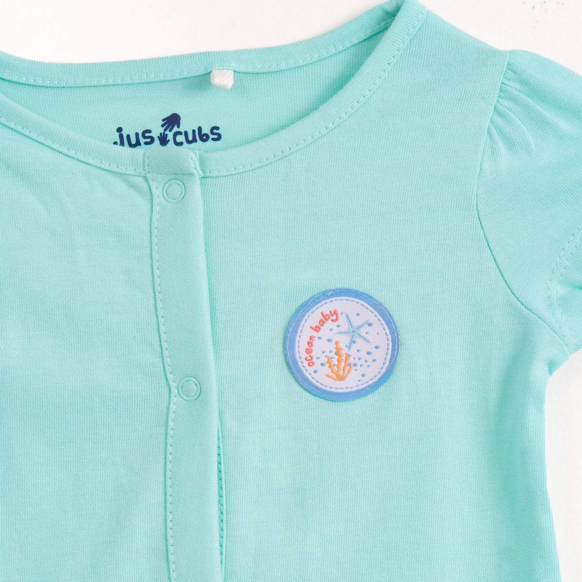 JusCubs Baby Unisex Pack of 2 Short Sleeve Front Open Cotton Vests – Aqua & Shell Print
