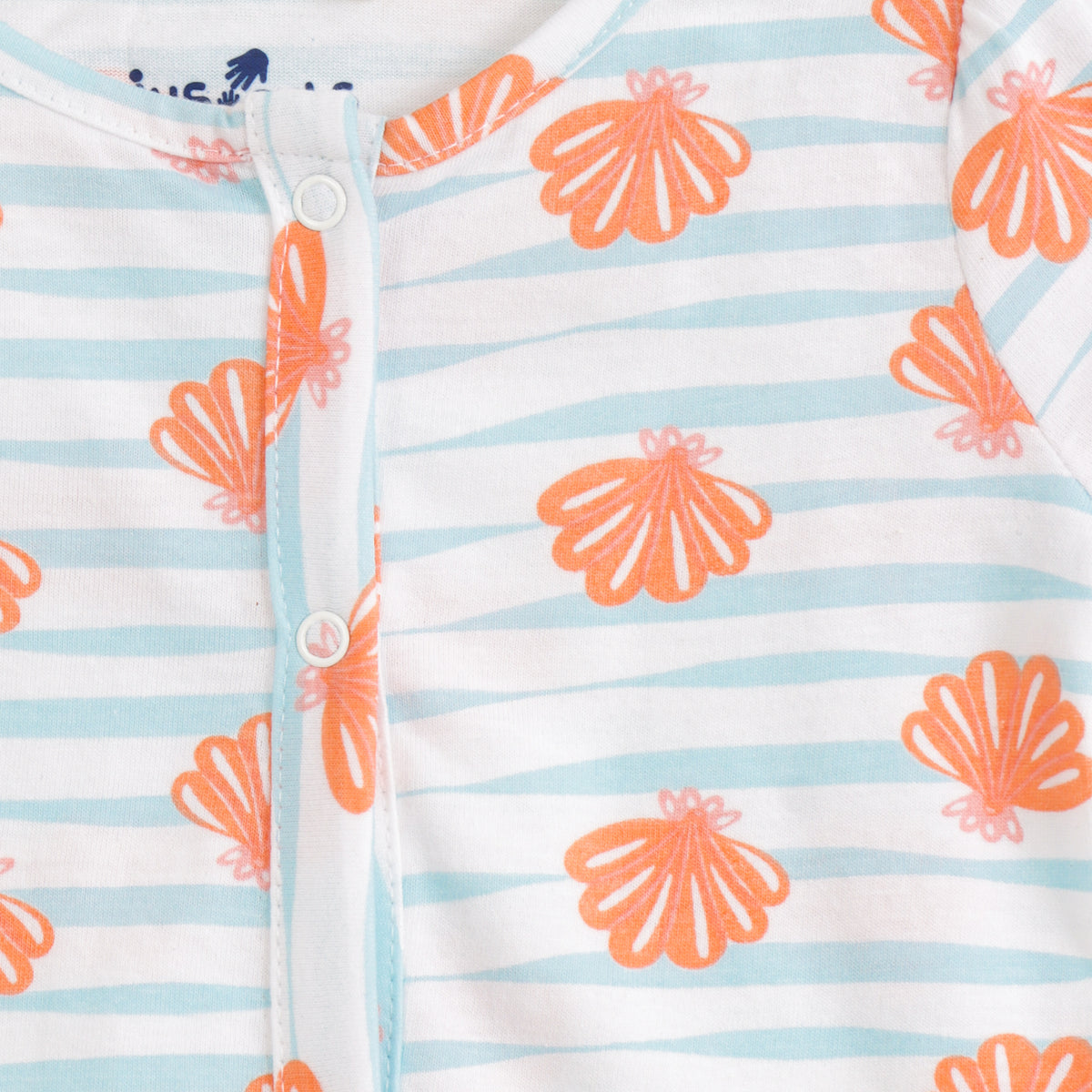 JusCubs Baby Unisex Pack of 2 Short Sleeve Front Open Cotton Vests – Aqua & Shell Print