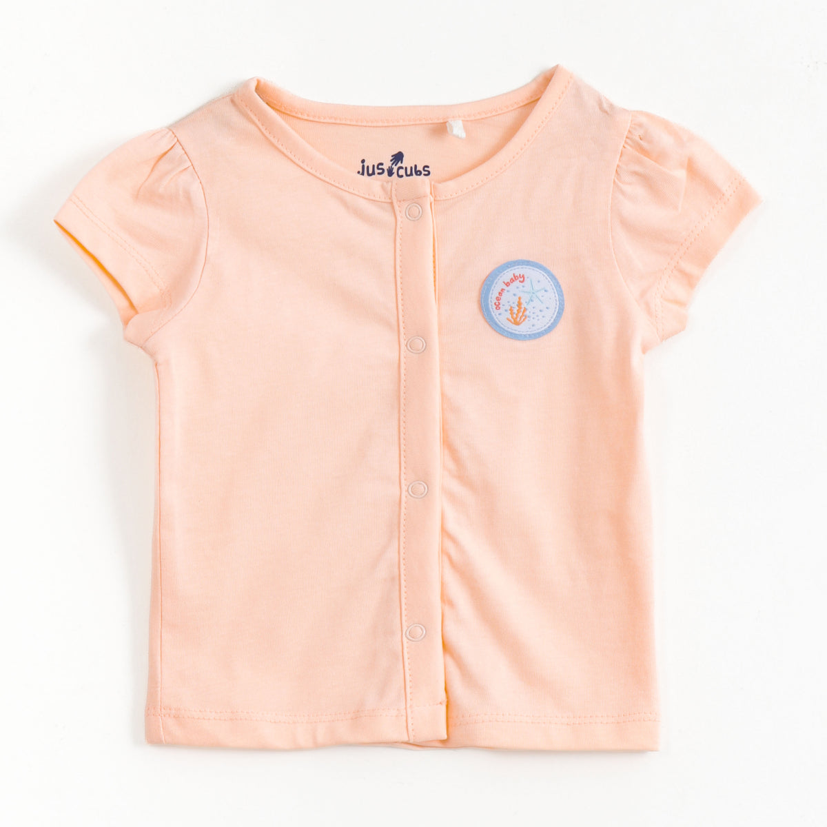 JusCubs Baby Girls Pack of 2 Short Sleeve Front Open Cotton Vests – Peach & Sea Life Print