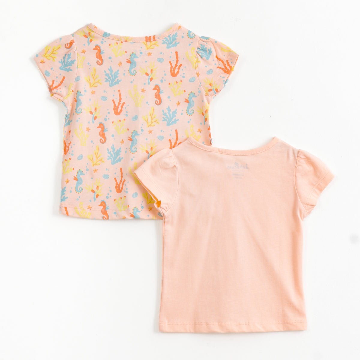 JusCubs Baby Girls Pack of 2 Short Sleeve Front Open Cotton Vests – Peach & Sea Life Print