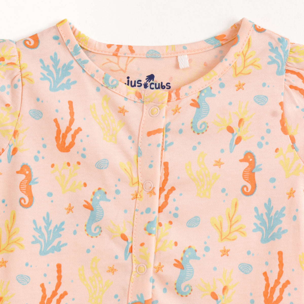 JusCubs Baby Girls Pack of 2 Short Sleeve Front Open Cotton Vests – Peach & Sea Life Print