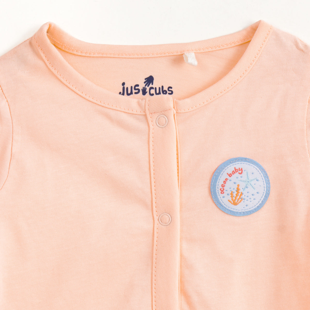 JusCubs Baby Girls Pack of 2 Short Sleeve Front Open Cotton Vests – Peach & Sea Life Print