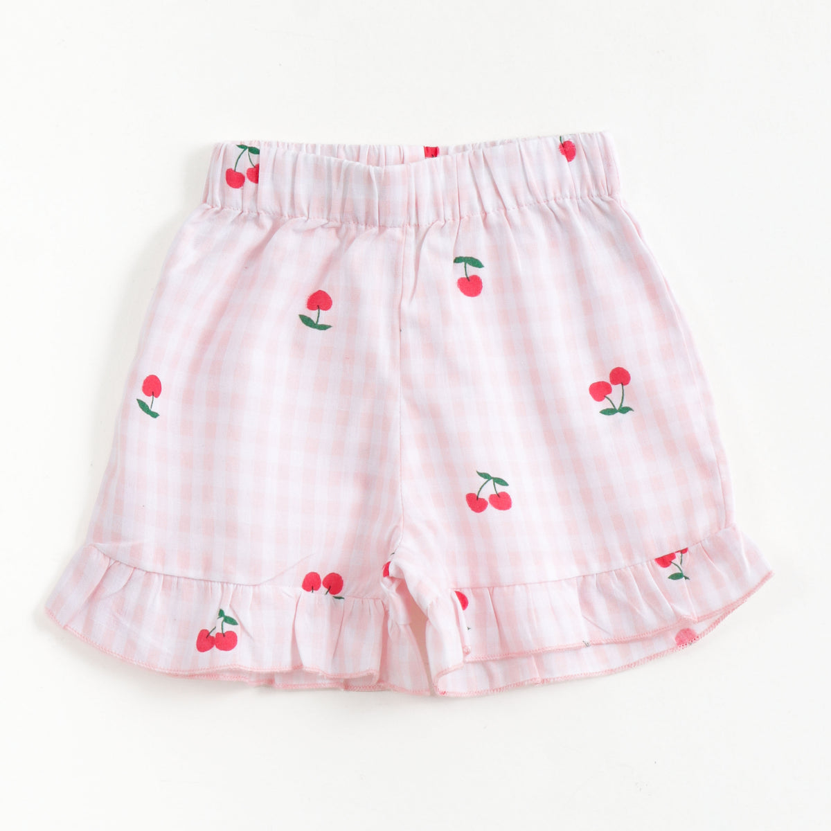JusCubs Baby Girls Pink Checked Cherry Print Sleeveless Top & Shorts Set
