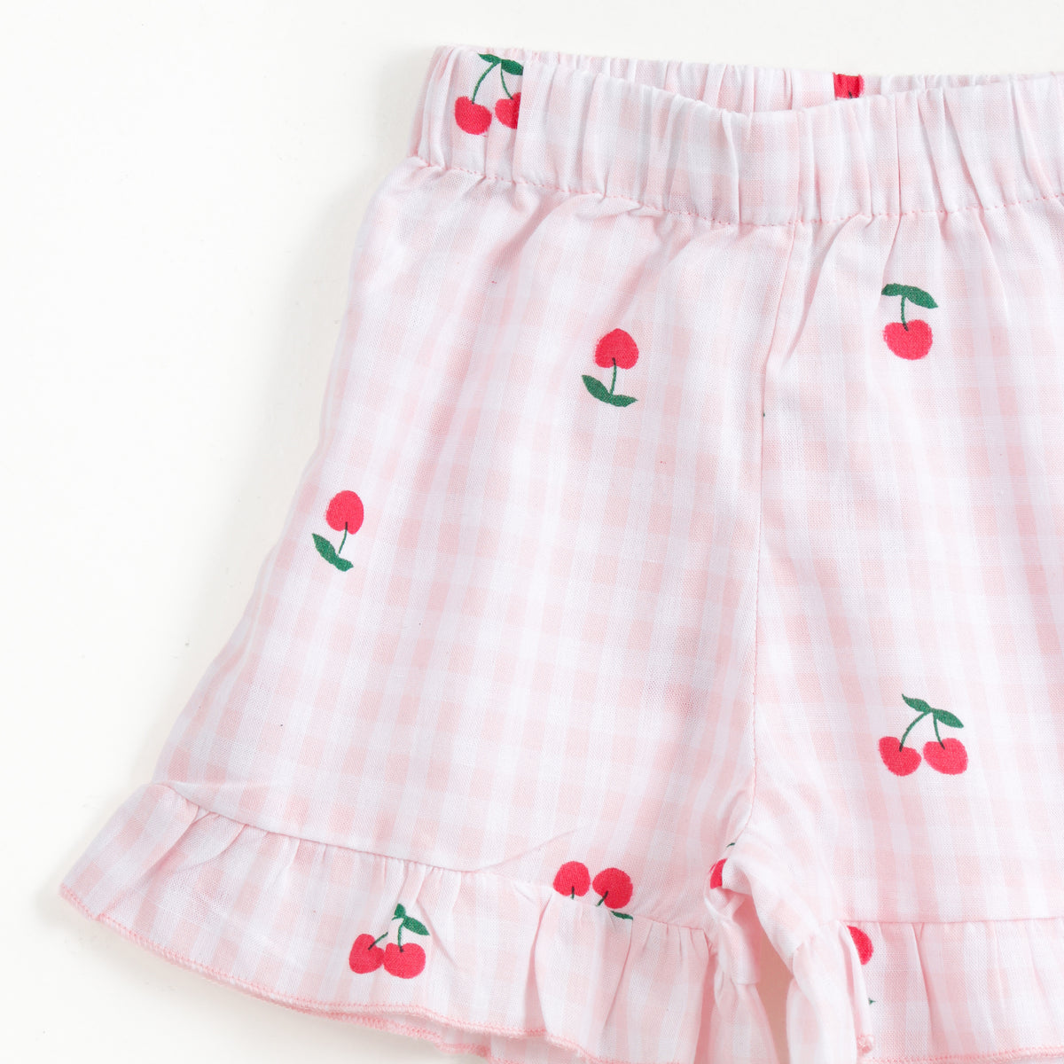JusCubs Baby Girls Pink Checked Cherry Print Sleeveless Top & Shorts Set