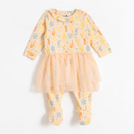 JusCubs Baby Girls’ Peach Seahorse Print Footed Sleepsuit with Tulle Skirt