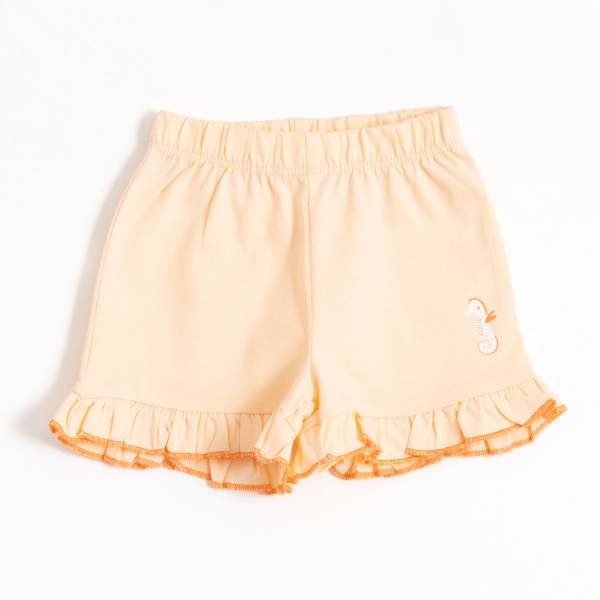 JusCubs Baby Girls’ White Seashell Print Frill Top with Peach Shorts Set
