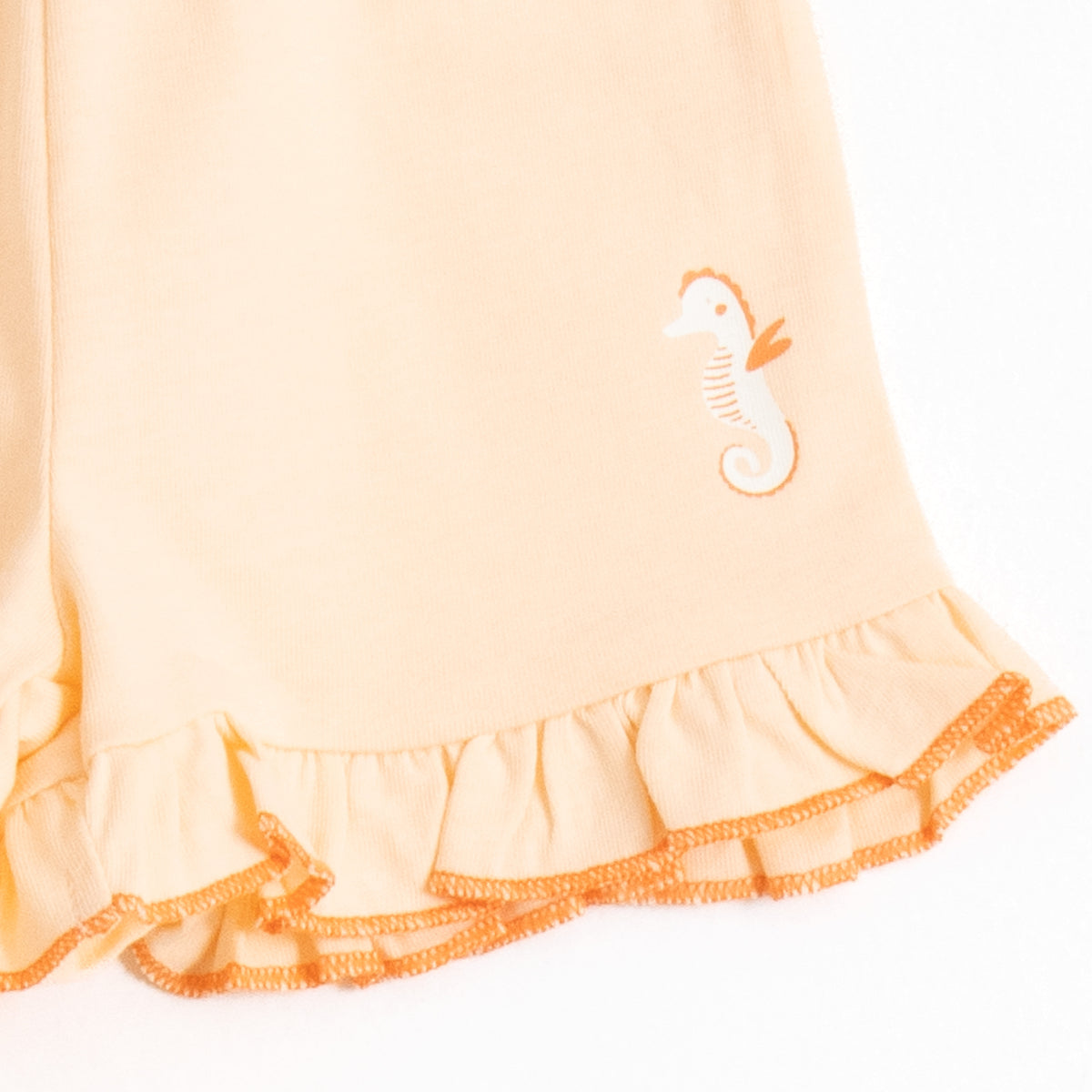 JusCubs Baby Girls’ White Seashell Print Frill Top with Peach Shorts Set