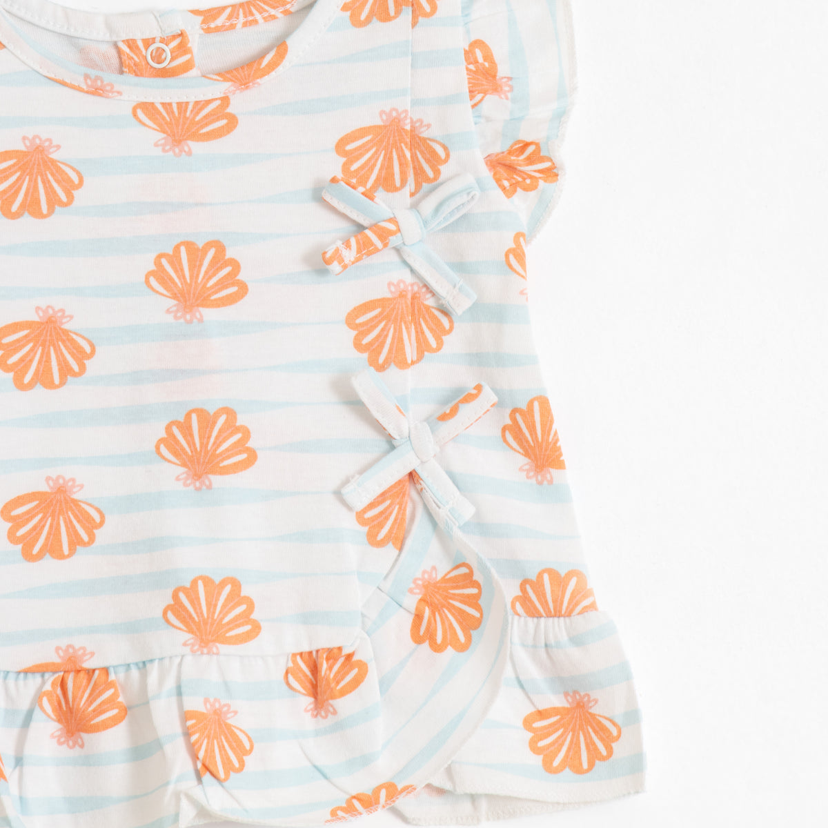 JusCubs Baby Girls’ White Seashell Print Frill Top with Peach Shorts Set