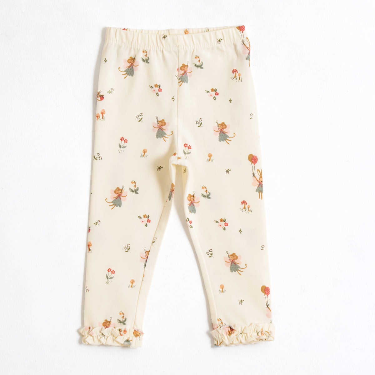 JusCubs Baby Girls’ Off-White Fairy Print Full-Length Leggings with Frill Hems