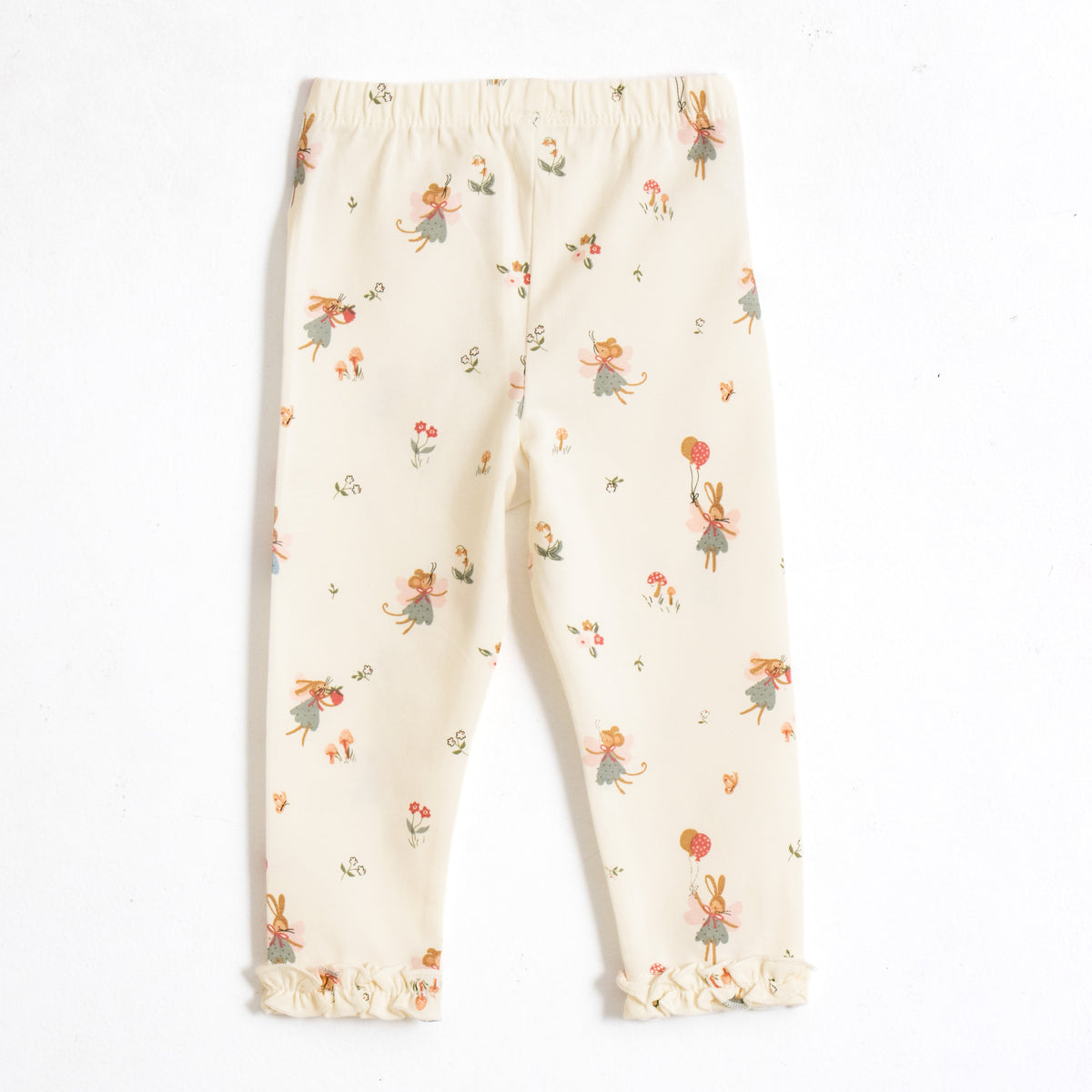 JusCubs Baby Girls’ Off-White Fairy Print Full-Length Leggings with Frill Hems