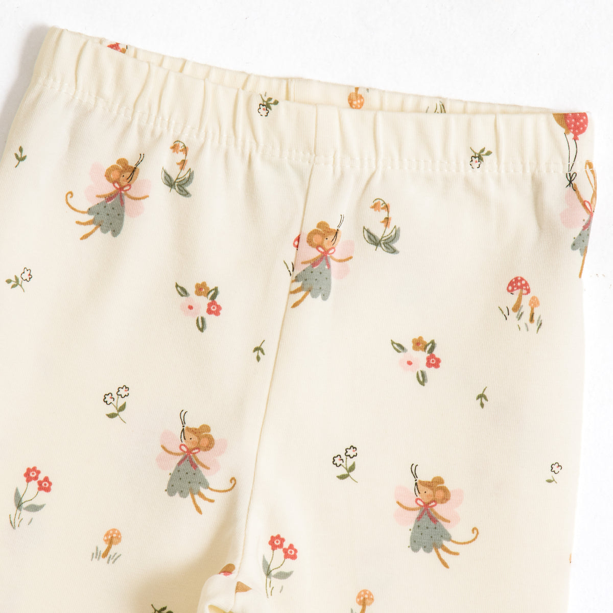JusCubs Baby Girls’ Off-White Fairy Print Full-Length Leggings with Frill Hems