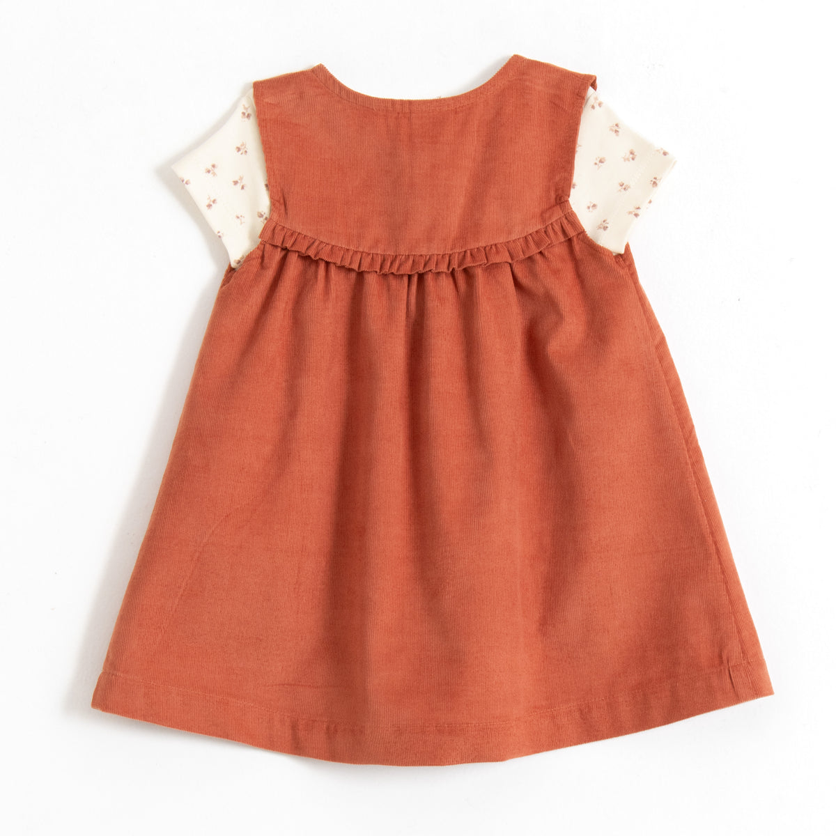 JusCubs Baby Girls’ Rust Embroidered Pinafore Dress with Off-White Printed Top