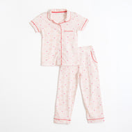JusCubs Girls’ Light Pink Heart Print Shirt & Pyjama Nightwear Set