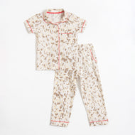 JusCubs Girls’ Off-White & Brown Animal Print Shirt and Pyjama Nightwear Set