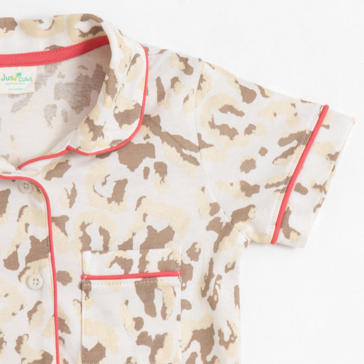 JusCubs Girls’ Off-White & Brown Animal Print Shirt and Pyjama Nightwear Set