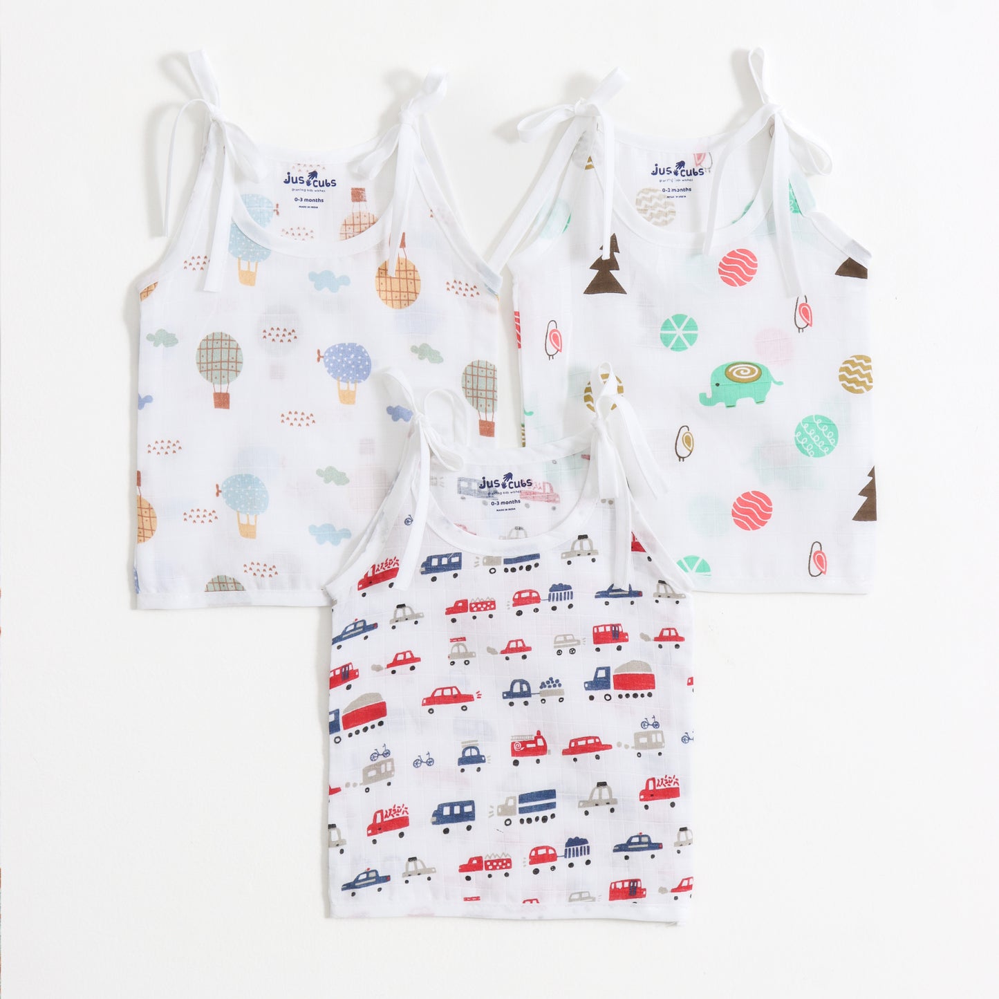 Baby Unisex Muslin Sleeveless Shoulder Tie Jhabla Pack of 3