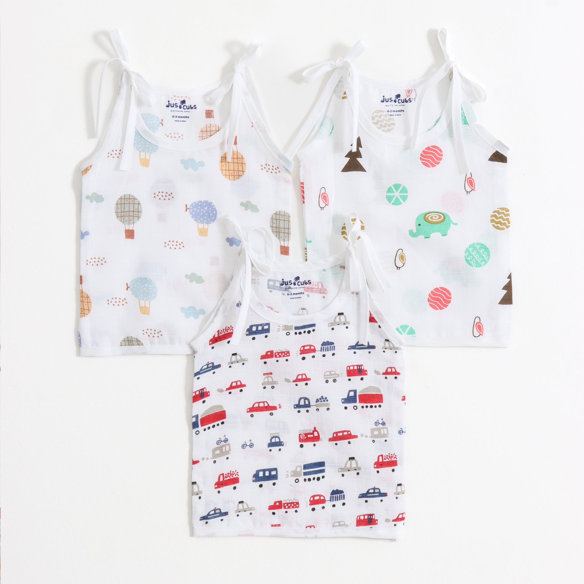 Baby Unisex Muslin Sleeveless Shoulder Tie Jhabla Pack of 3