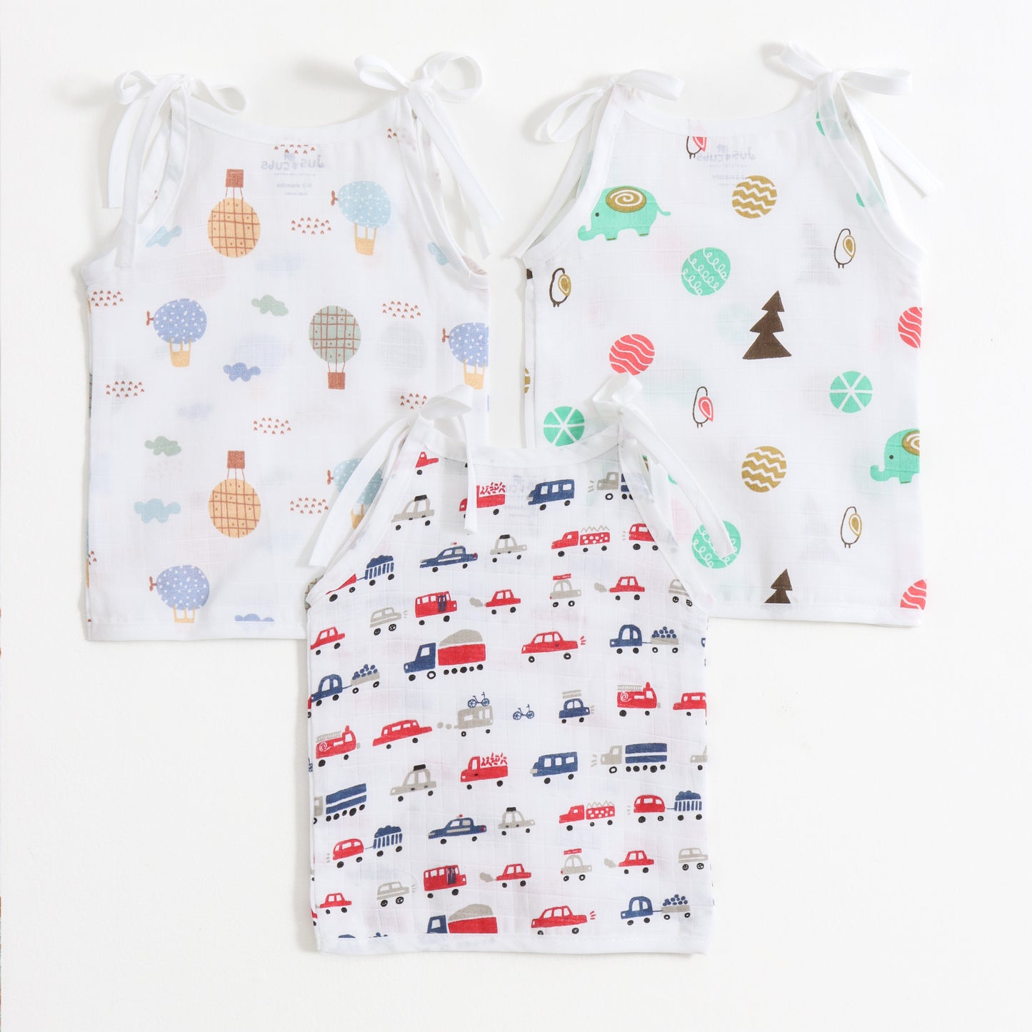 Baby Unisex Muslin Sleeveless Shoulder Tie Jhabla Pack of 3