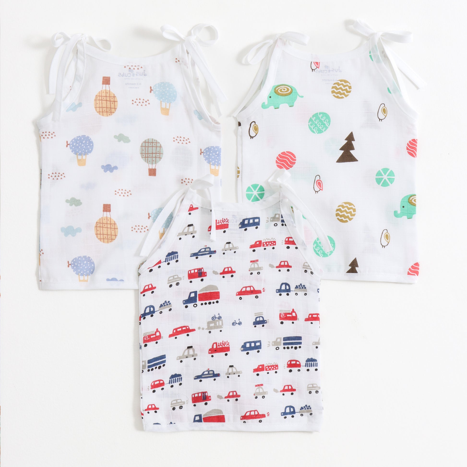 Baby Unisex Muslin Sleeveless Shoulder Tie Jhabla Pack of 3