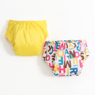 Baby Reusable Adjustable Cloth Diaper Pack of 2 – Yellow Solid & Alphabet Animal Print | Washable |