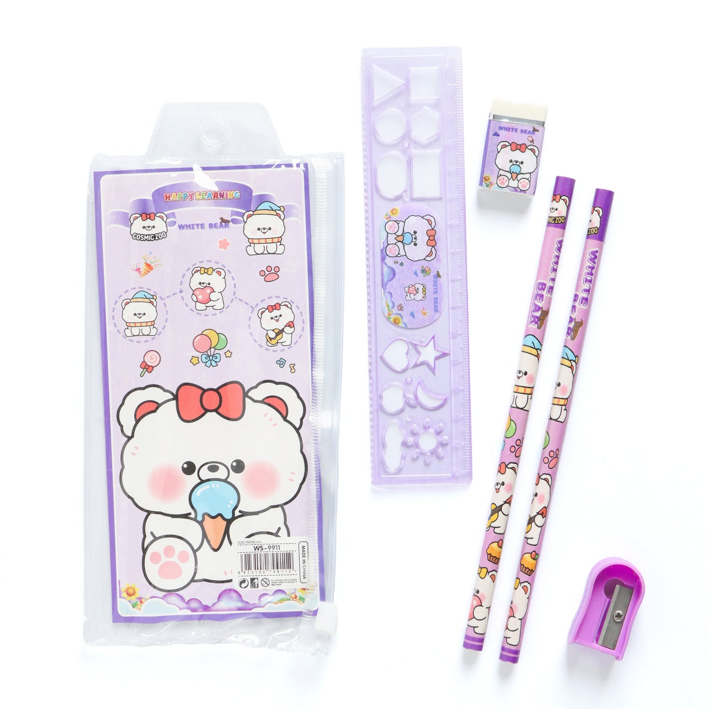 Kids Cartoon Stationery Set – Assorted Pack of 5