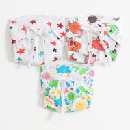 JusCubs Unisex Infant Tie-Up Reusable Cloth Nappy Set | Assorted Prints (Pack of 3)