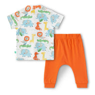 "Baby Boys Cotton Animal Print T-Shirt & Orange Jogger Set – Comfortable Daily Wear Outfit"