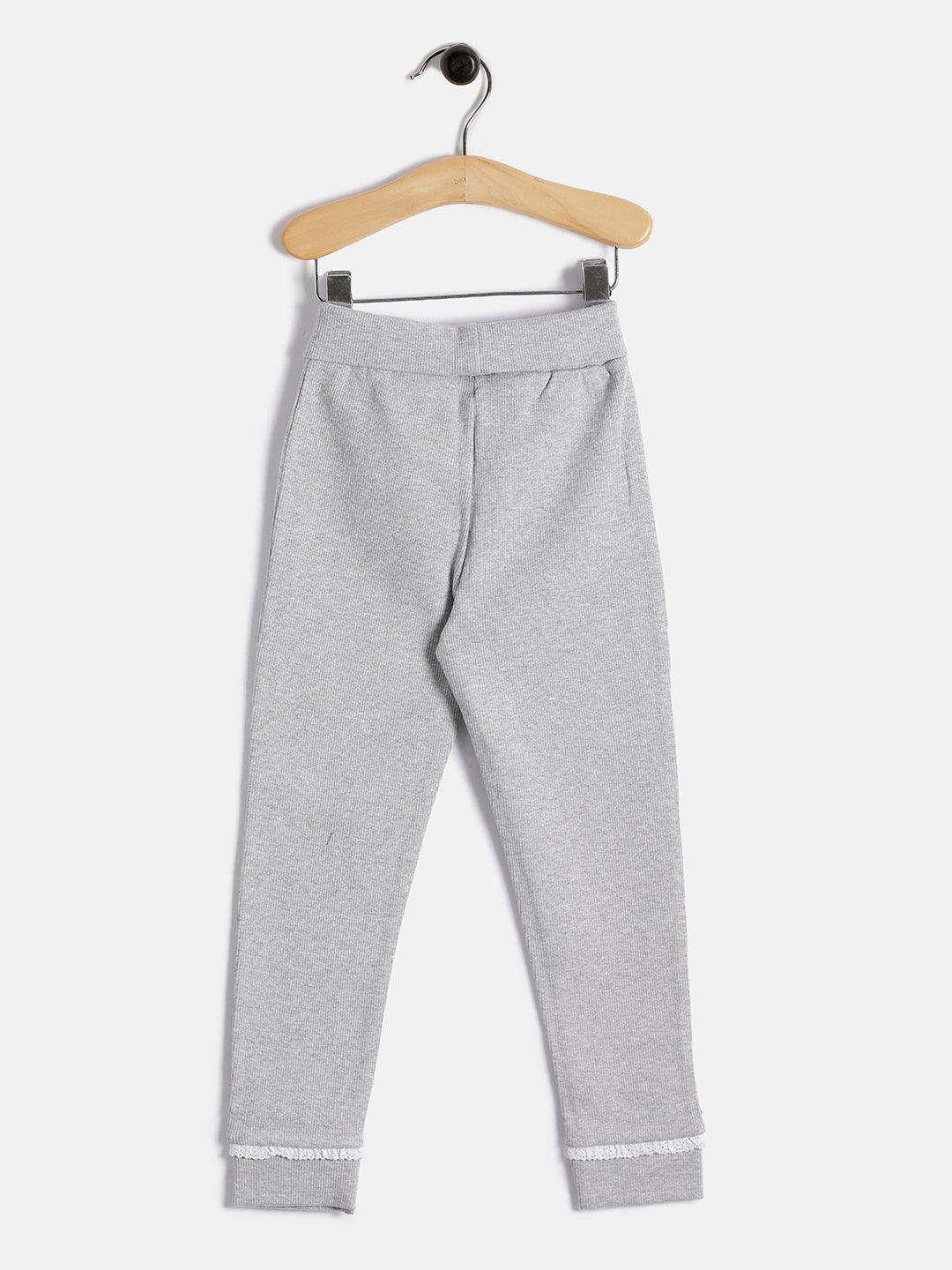 Baby Girls' Grey Cotton Jogger with Lace Trim – Comfortable Everyday Wear