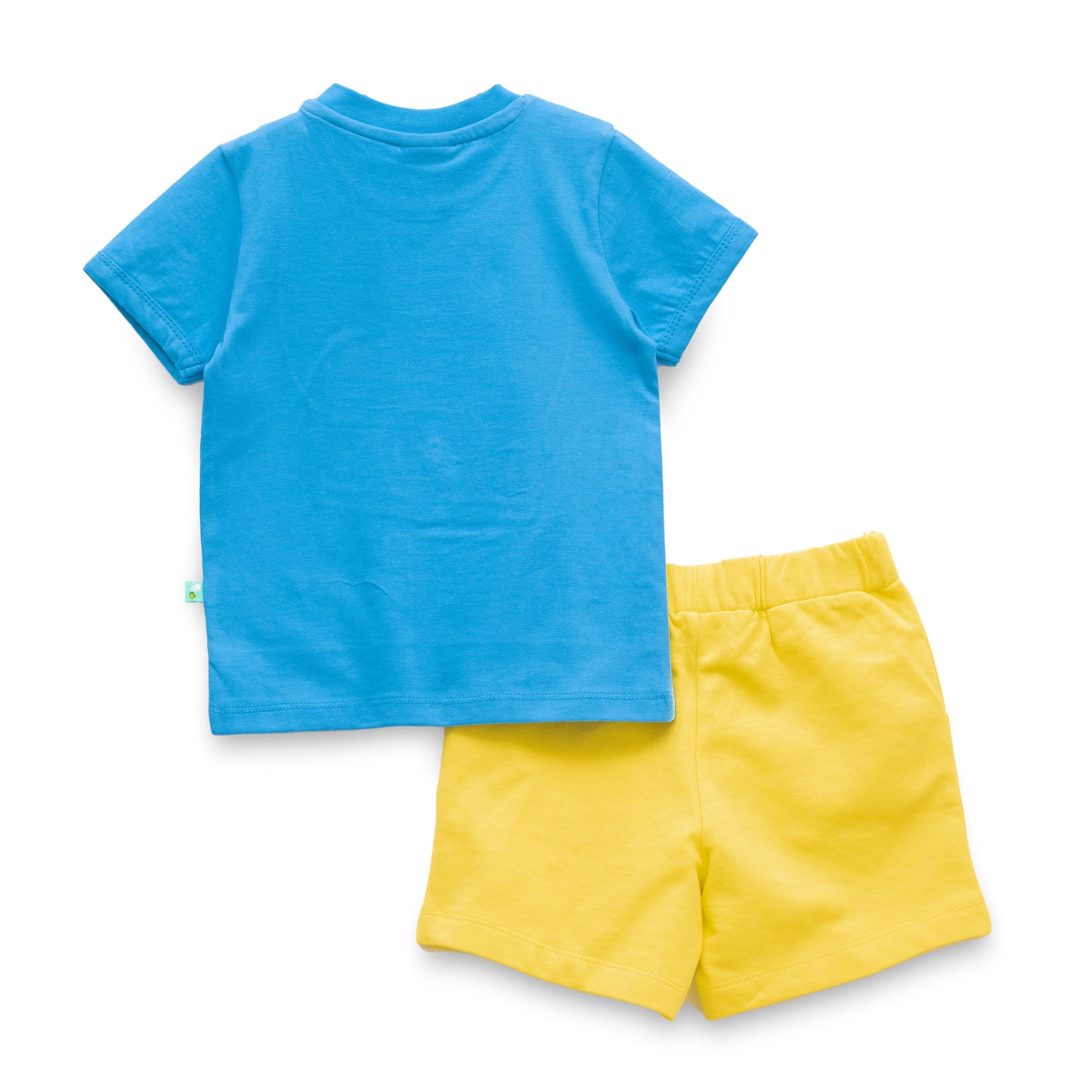 "Baby Boys Stylish Camera Graphic Blue T-shirt with Matching Yellow Shorts"