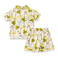 "Baby Girls Giraffe & Palm Print Cotton Night Suit – Short Sleeves Top & Shorts Set"