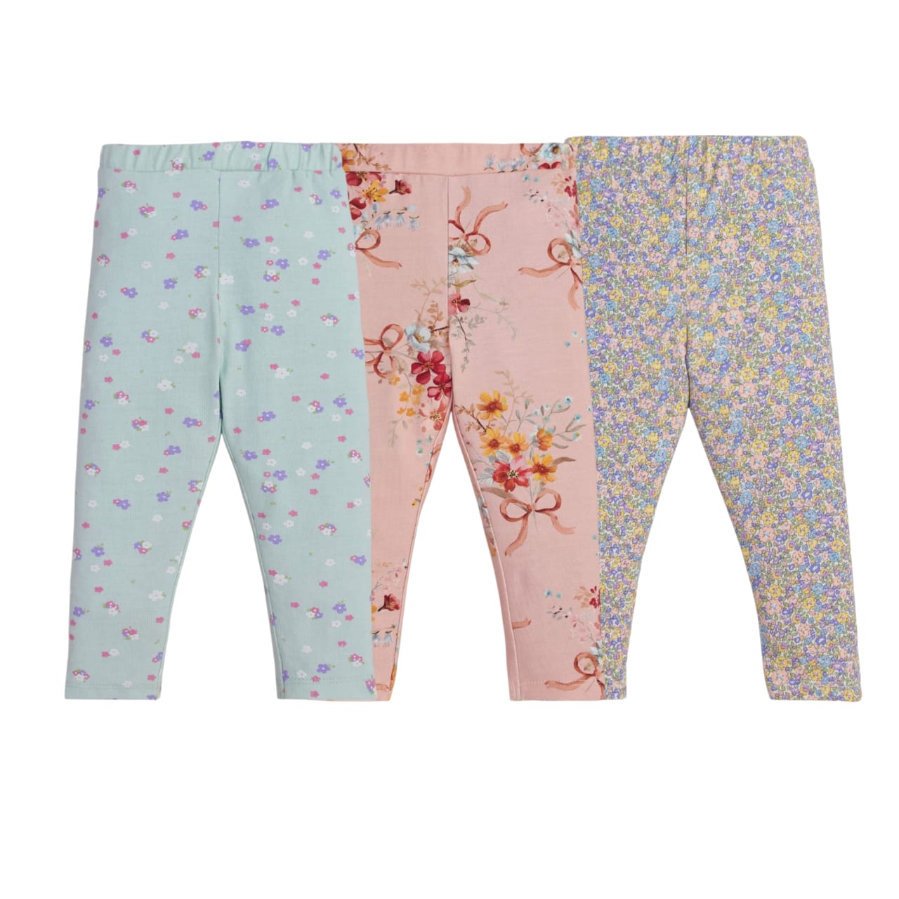 "Girls' Floral Print Leggings - 3-Pack Cotton Stretch Pants"