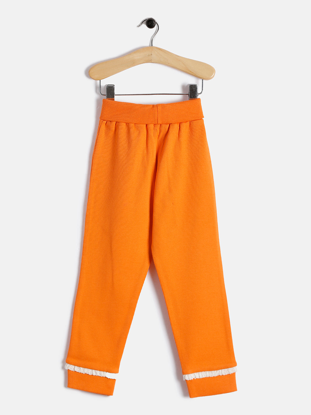 Baby Girls' Orange Cotton Jogger with Lace Trim – Comfortable Everyday Wear