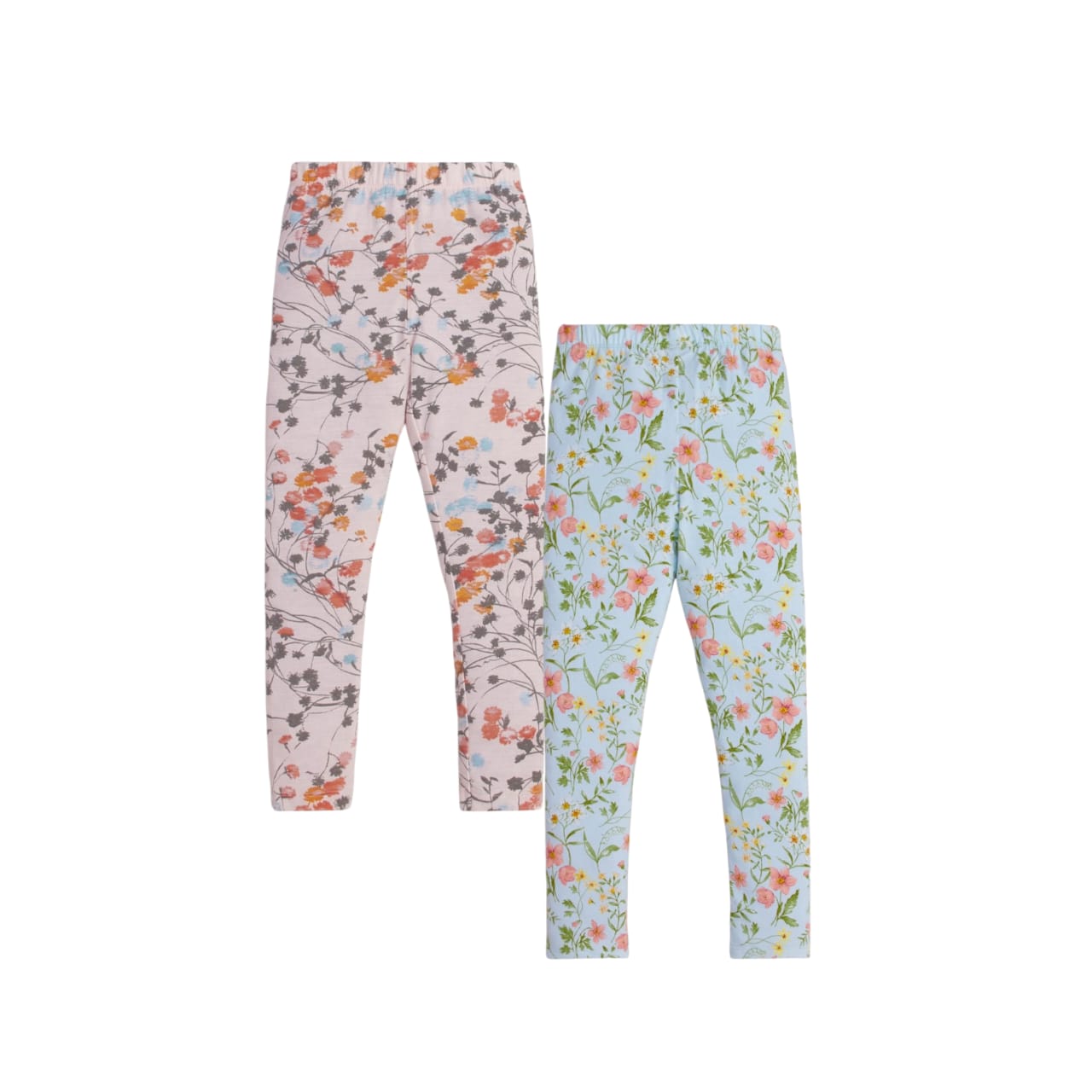 "Girls' Floral Print Leggings - Pack of 2 (Off-white & Green )"