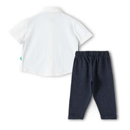 Baby Boys Navy Blue Party Wear 3-Piece Set – Shirt, Waistcoat, Bow Tie & Pants