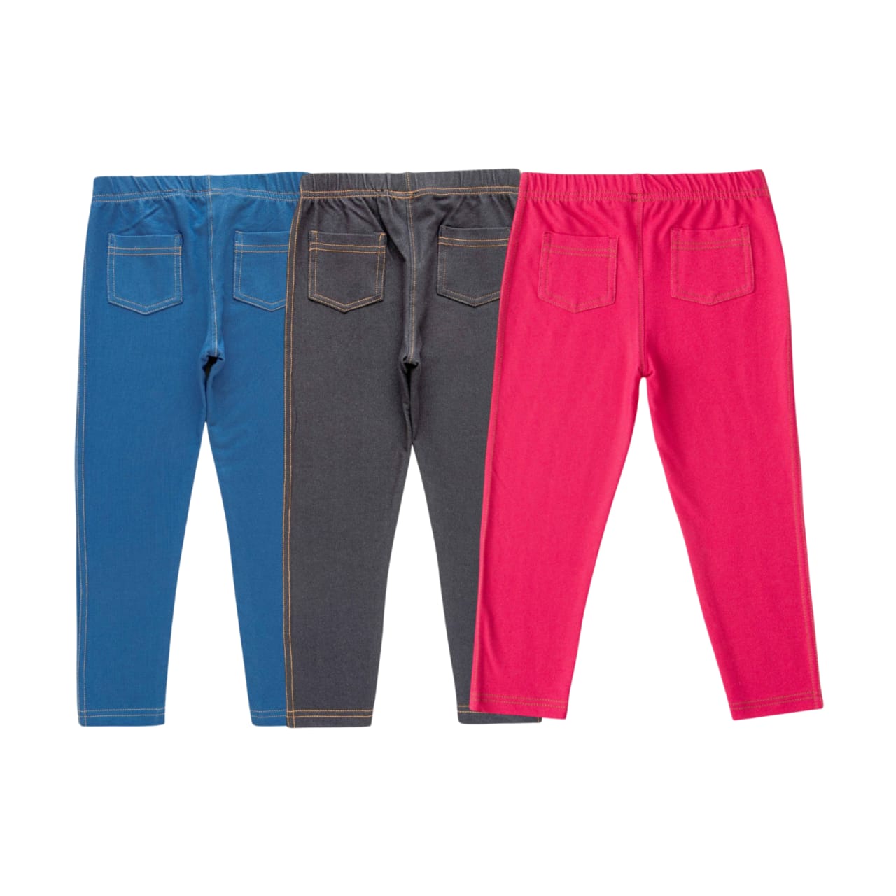 "Girls' Cotton Leggings - Pack of 3 (Blue, Black, Dark Fushia) - Soft & Stretchable Everyday Wear"