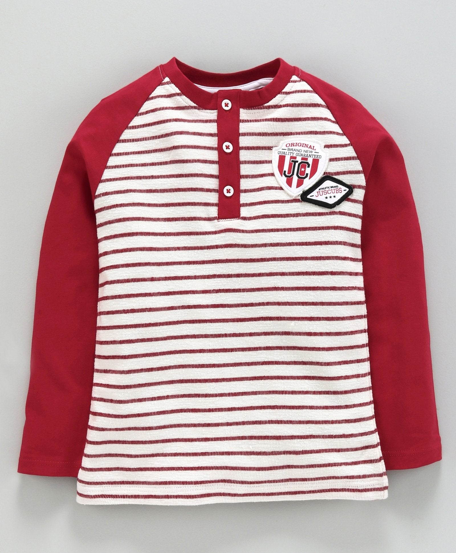 Striped Full Sleeves Tee - White & Red