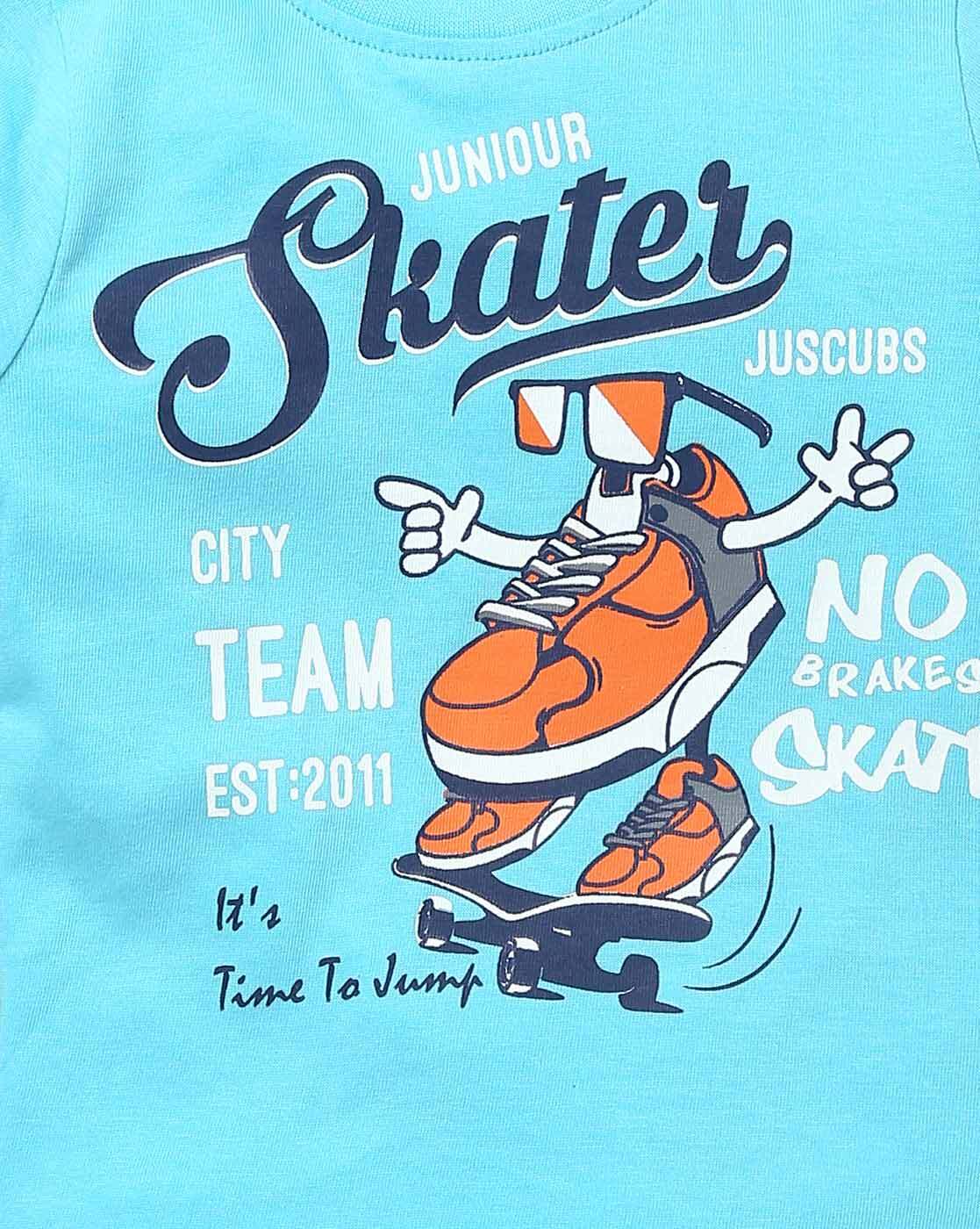 Skater Printed Full Sleeve Tee - Light Blue