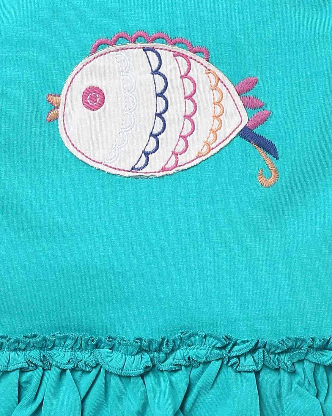 Girls Fish Embroidery Patch Body Suits