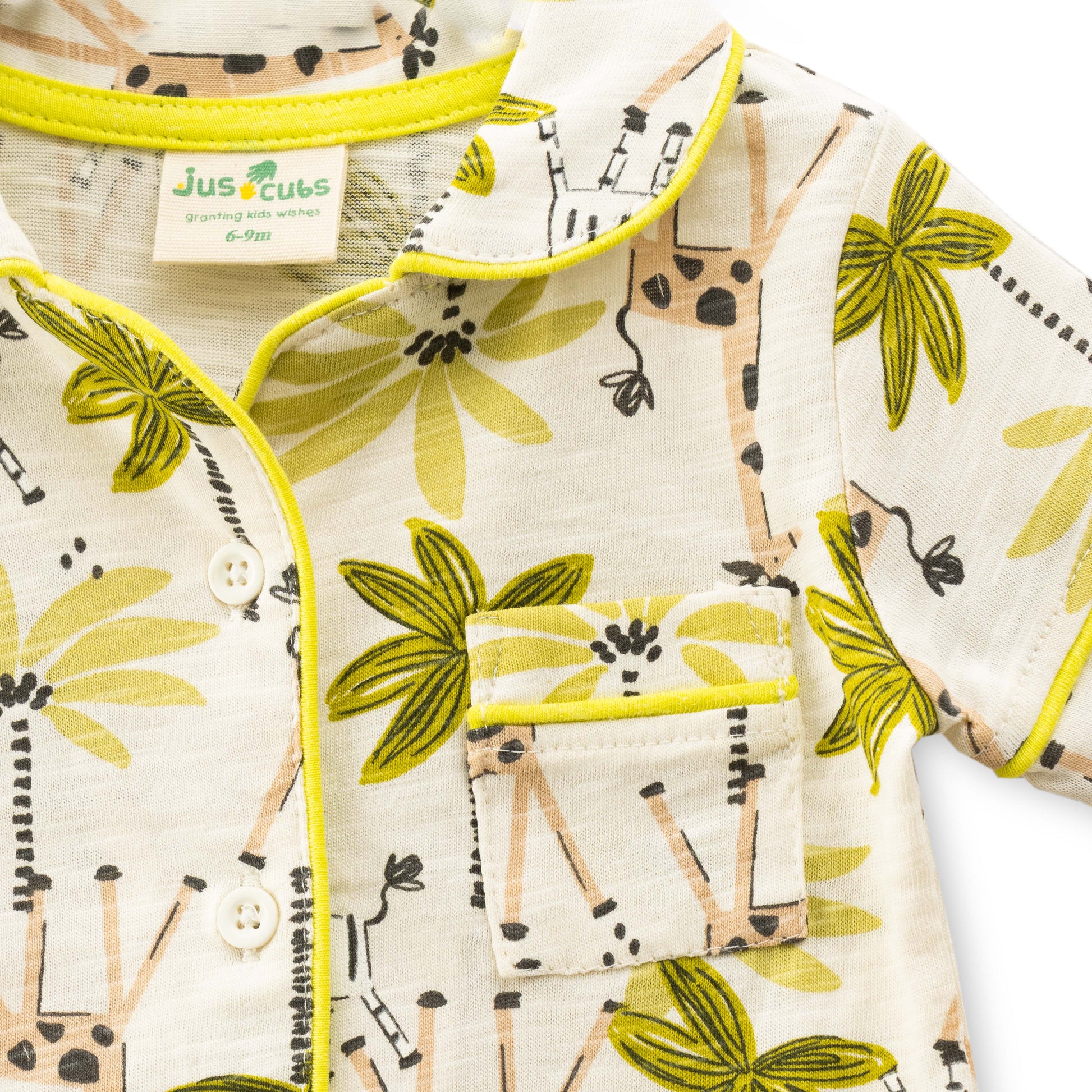 "Baby Girls Giraffe & Palm Print Cotton Night Suit – Short Sleeves Top & Shorts Set"