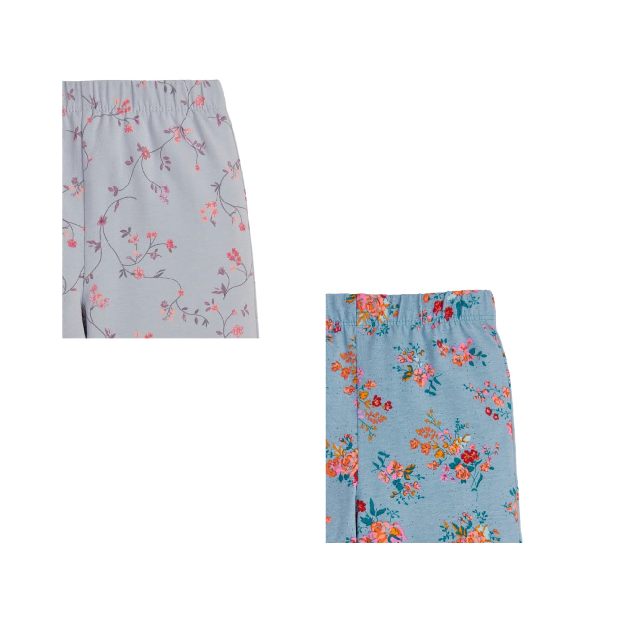 "Girls' Floral Print Bell-Bottom Leggings - Pack of 2 (Light Blue & Teal Blue)"