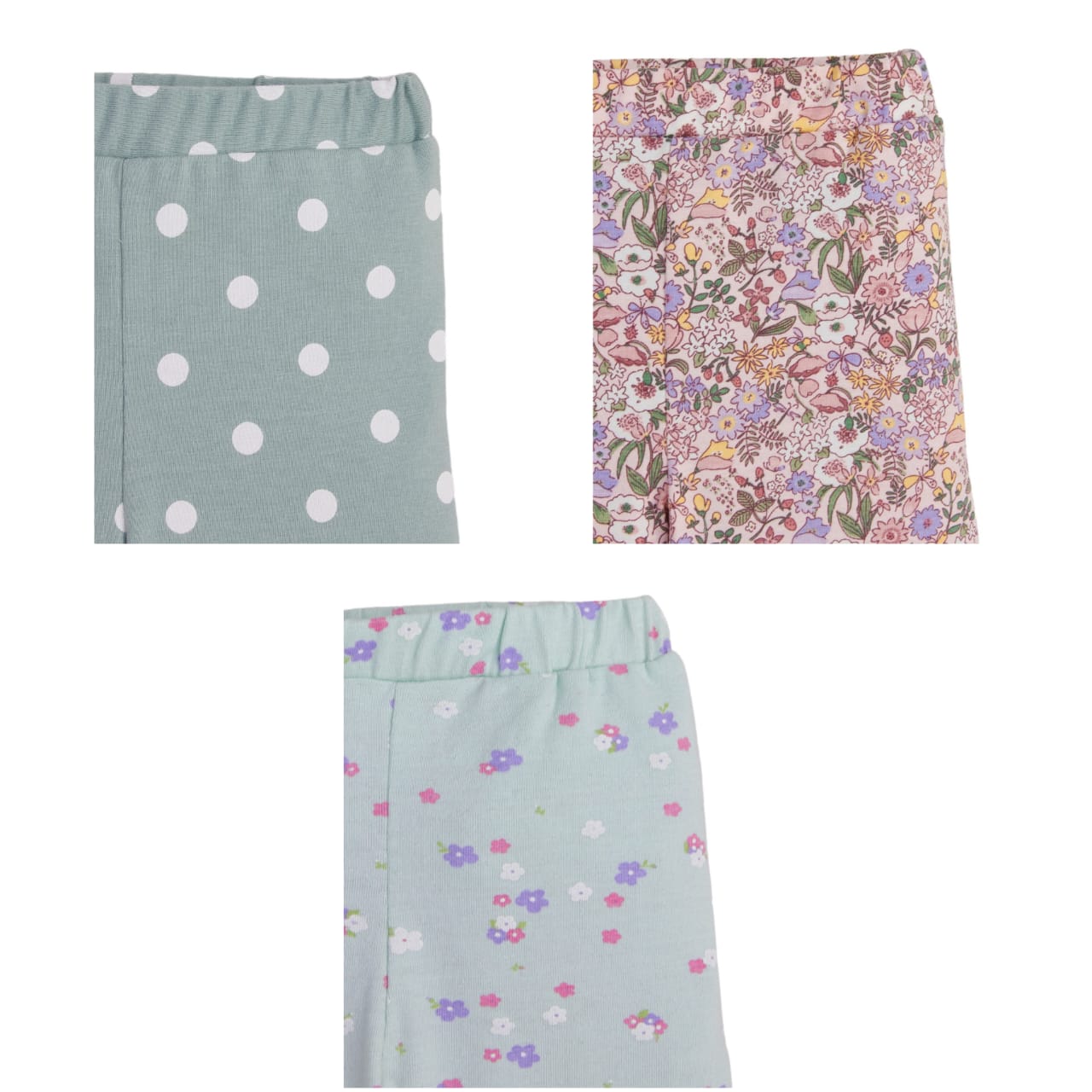 "Girls' Printed Leggings - 3-Pack Cotton Stretch Pants with Polka Dot & Floral Designs"