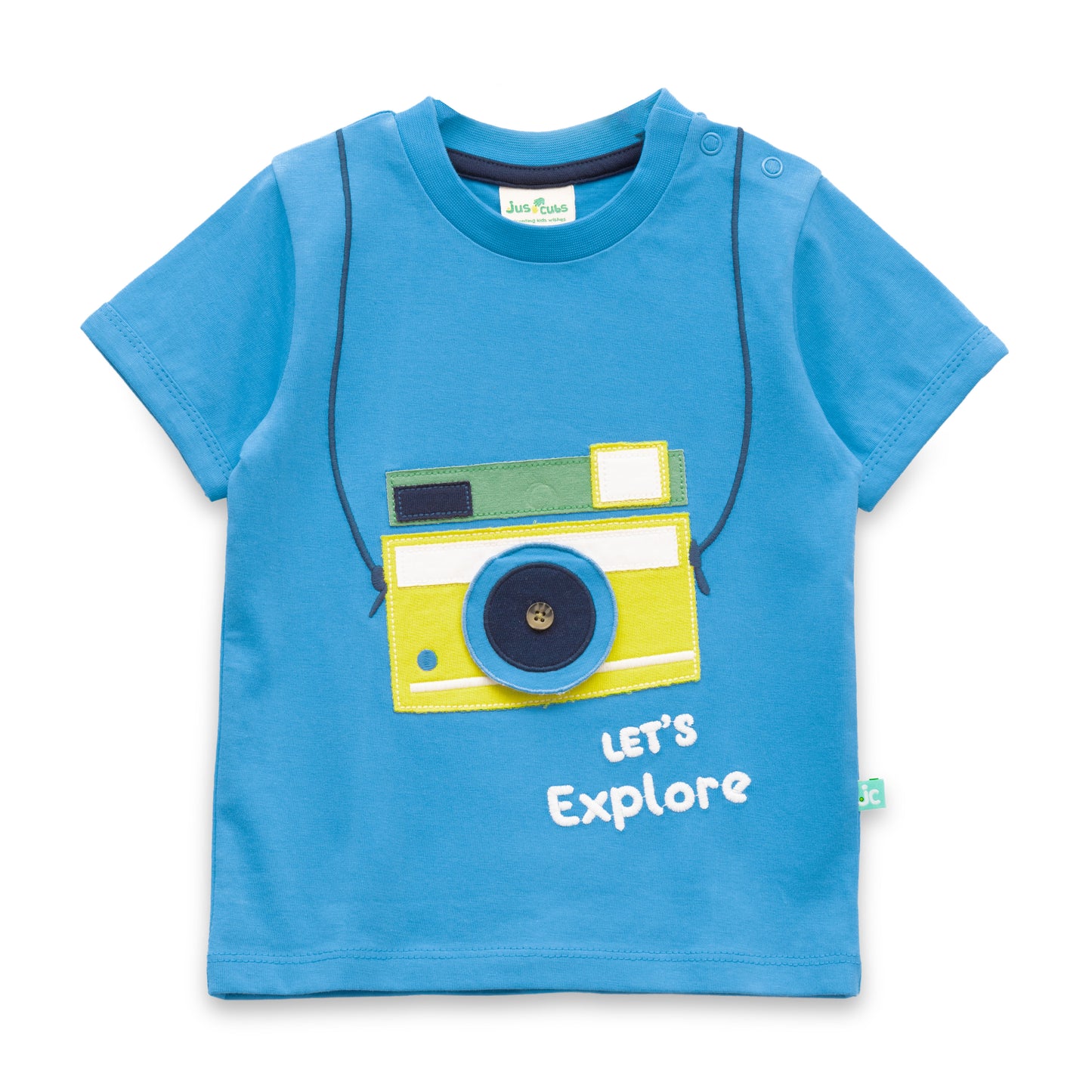 "Baby Boys Stylish Camera Graphic Blue T-shirt with Matching Yellow Shorts"