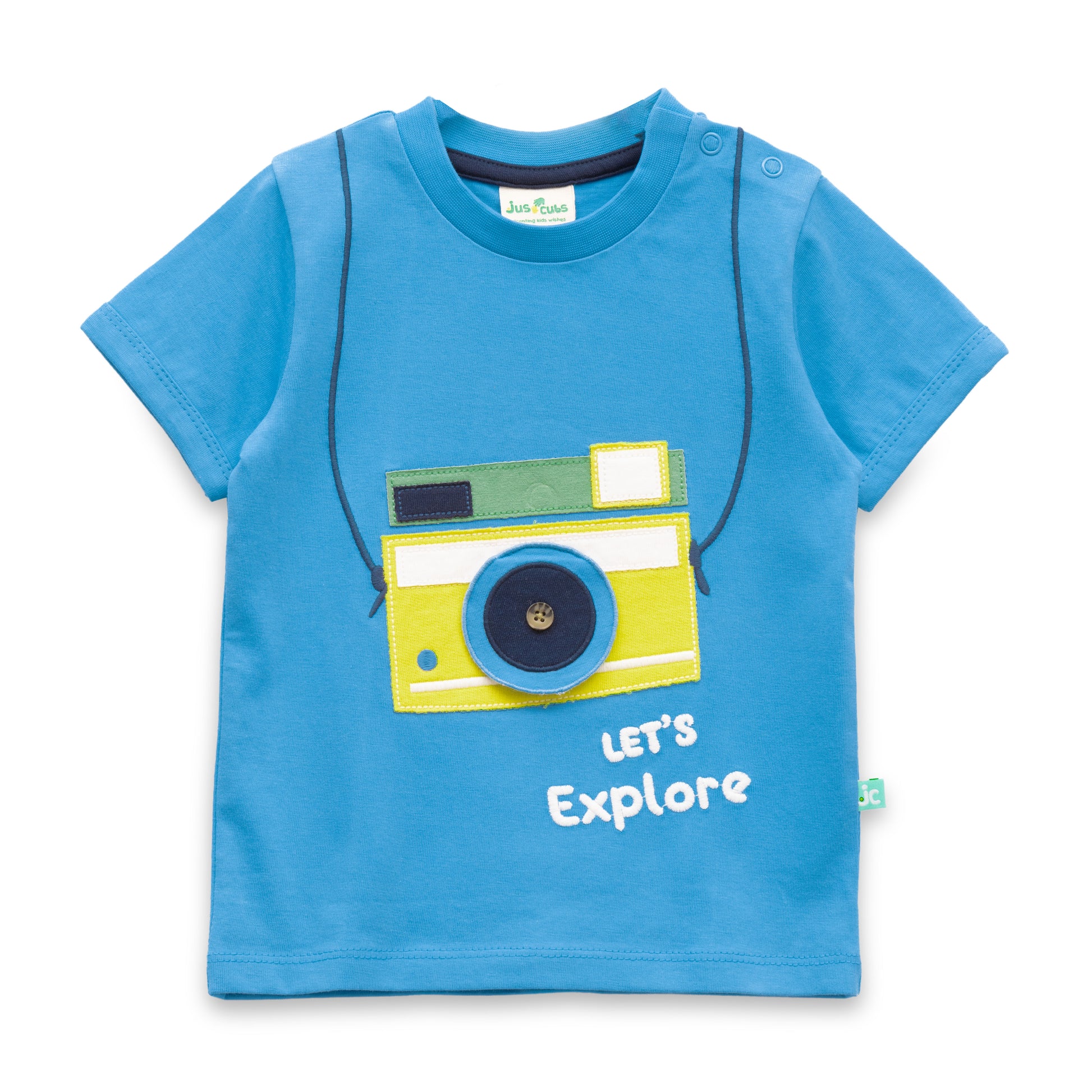"Baby Boys Stylish Camera Graphic Blue T-shirt with Matching Yellow Shorts"