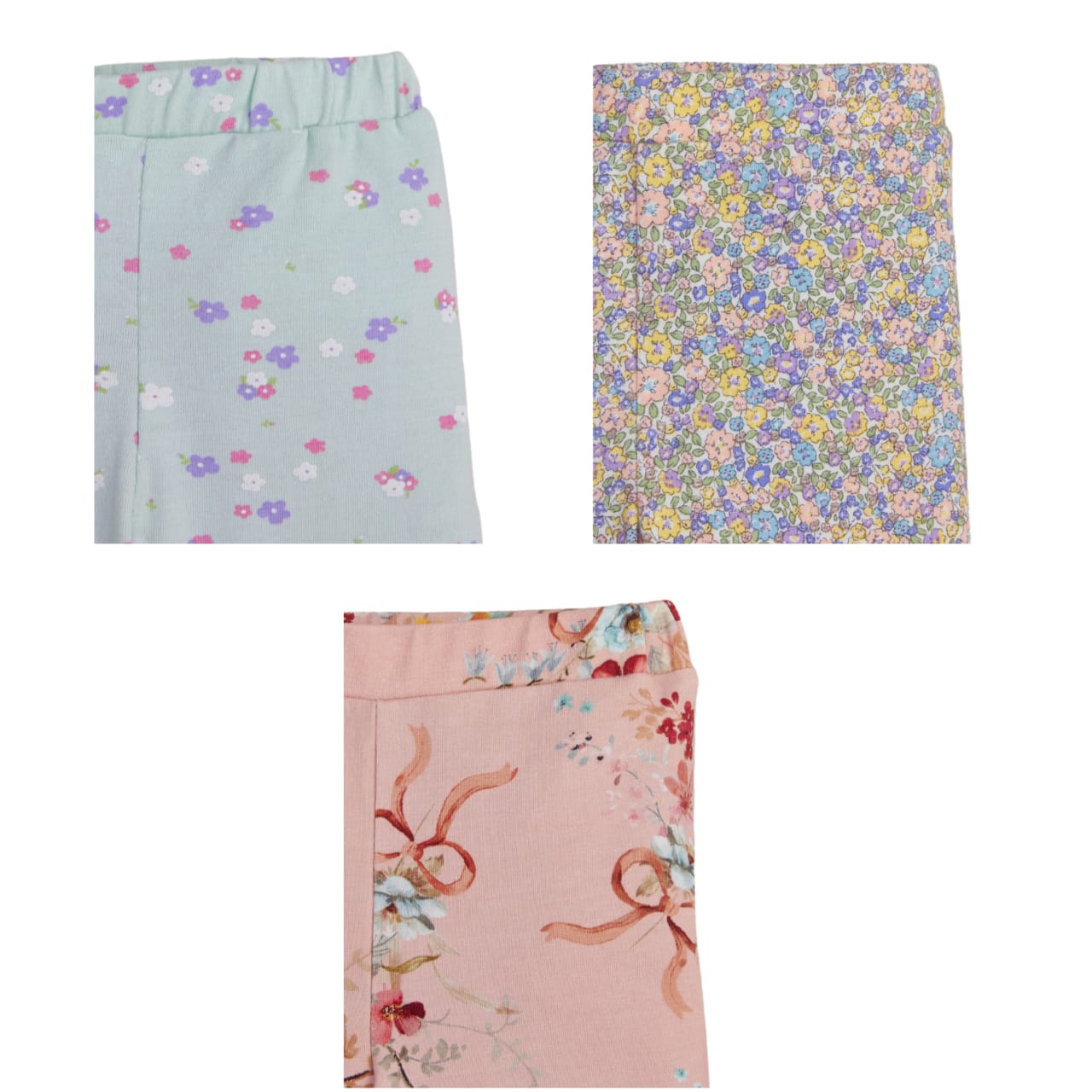 "Girls' Floral Print Leggings - 3-Pack Cotton Stretch Pants"