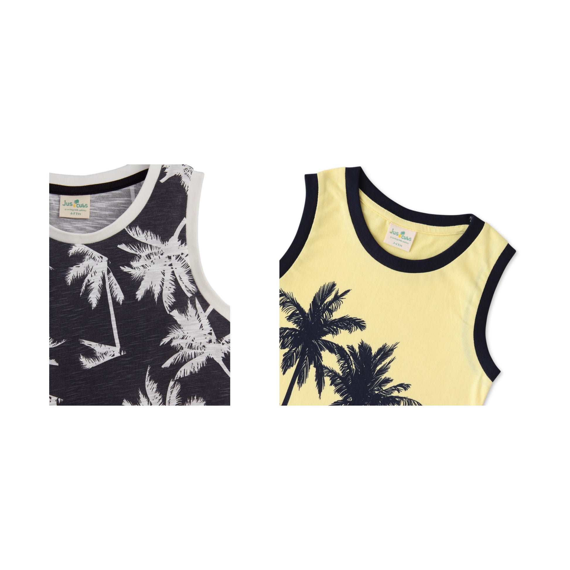 "Boys' Sleeveless Graphic T-shirt - Set of 2 (Tropical Palm Tree & Sunset Beach Prints)"