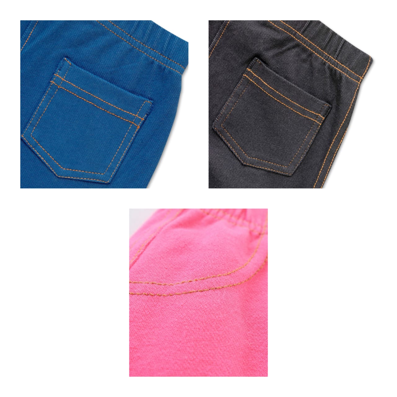 "Girls' Cotton Jeggings - Pack of 3 (Blue, Black, Pink) - Stretchable & Comfortable Fit"