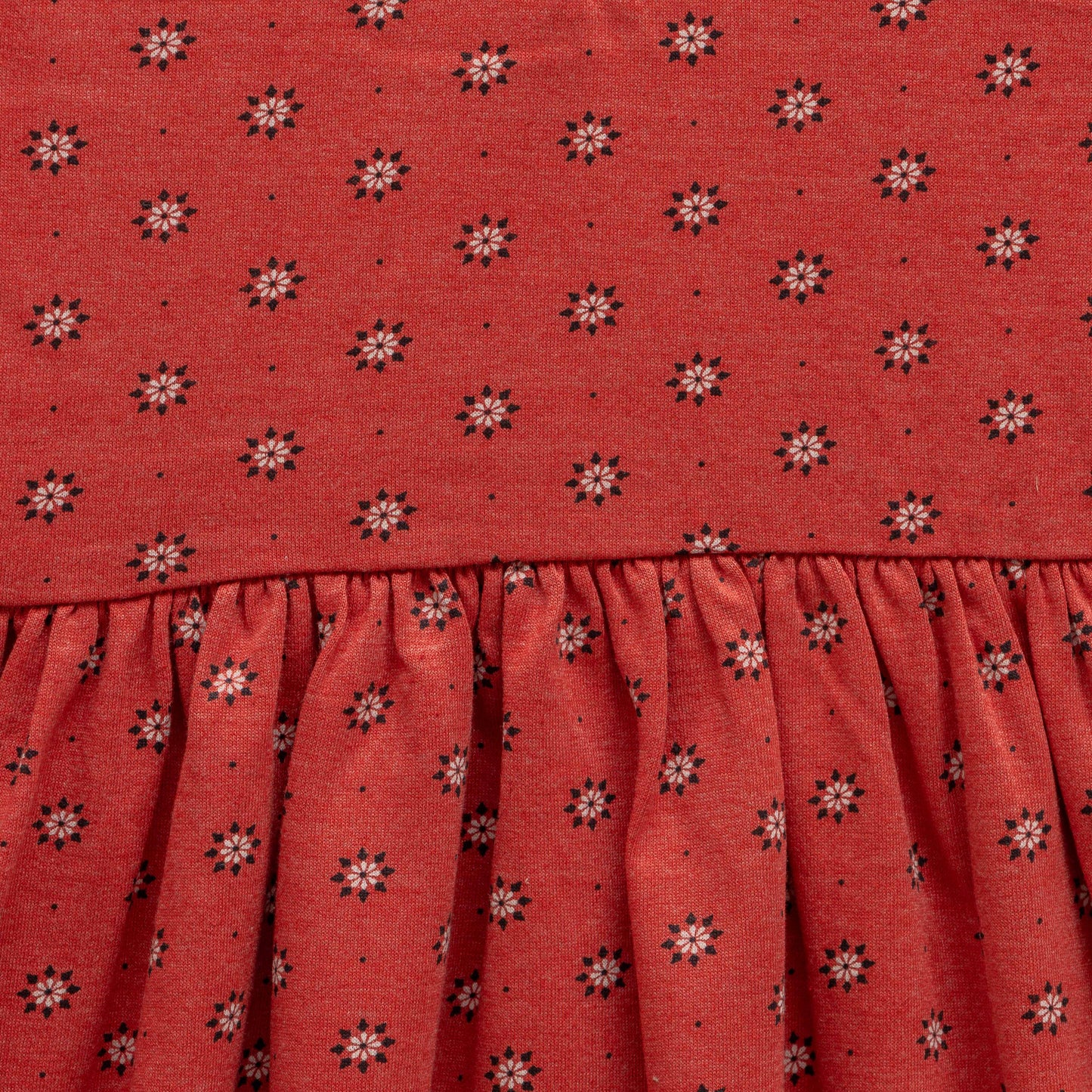 "Baby Girls' Red Floral Print Cotton Dress with Ruffle Details and Long Sleeves"