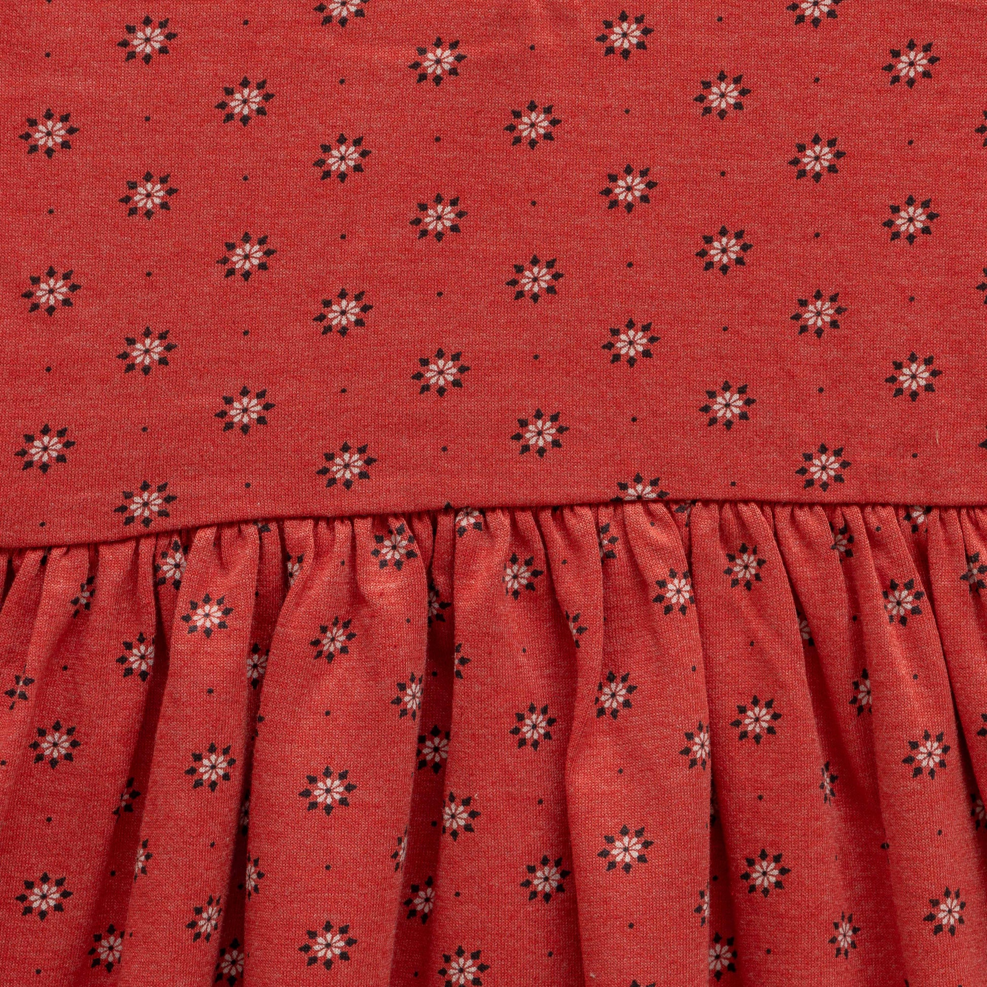 "Baby Girls' Red Floral Print Cotton Dress with Ruffle Details and Long Sleeves"