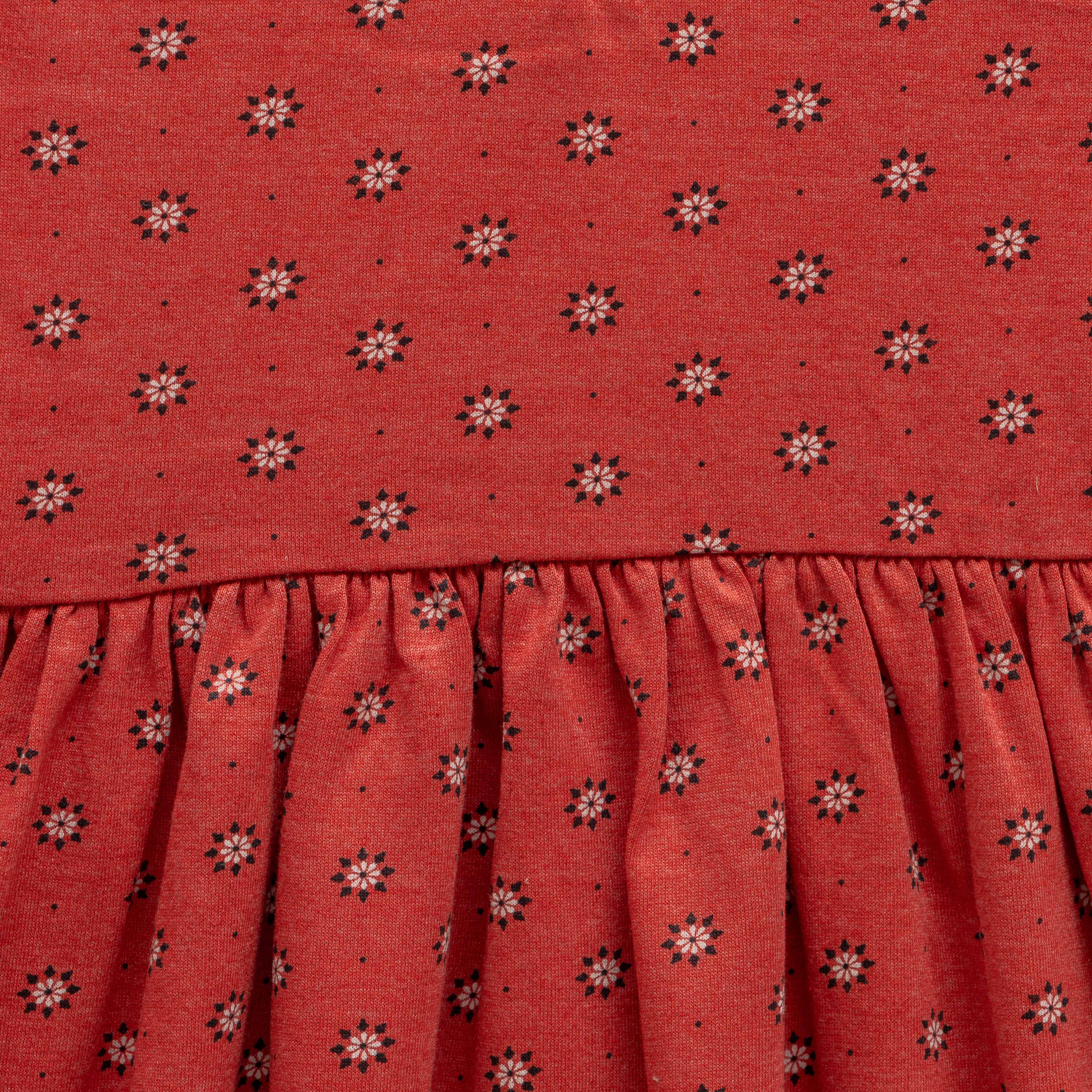 "Baby Girls' Red Floral Print Cotton Dress with Ruffle Details and Long Sleeves"